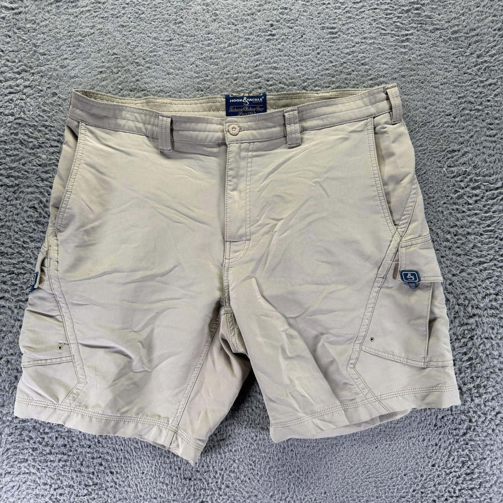 Hook & Tackle Shorts Men 38 Beige Polyester Cargo Hiking Camping Fishing Stretch